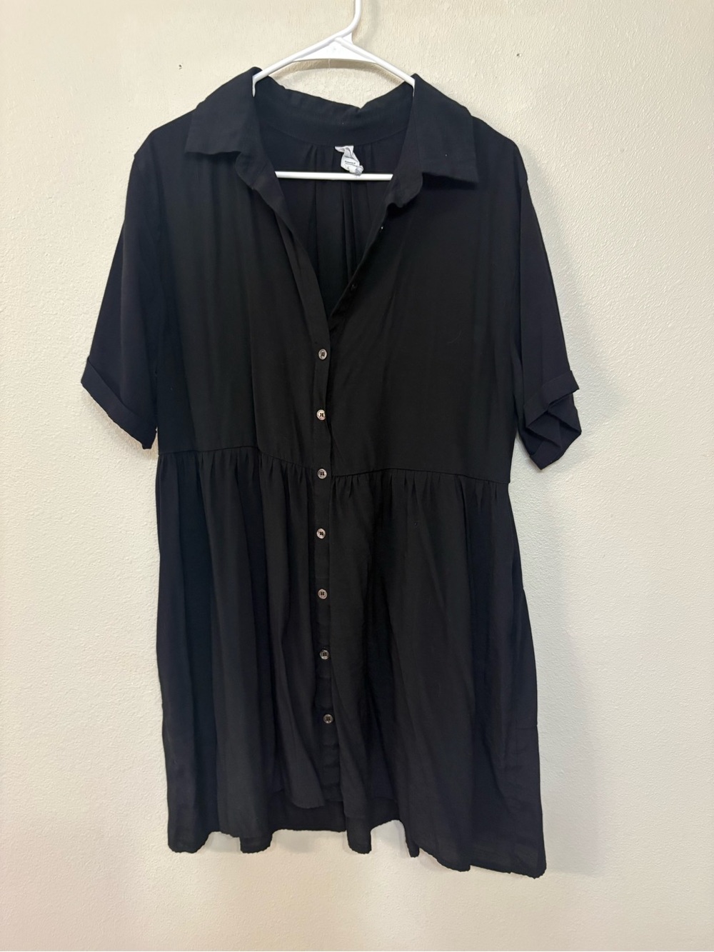 Black Button-Front Short Sleeve Women's Dress